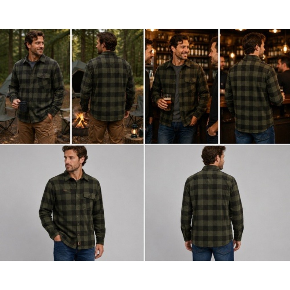 Legendary Whitetails Mens Green Black Buffalo Plaid Fleece Shirt Jacket LG 6737